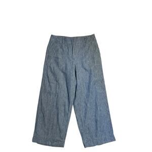 Talbots Pants Sz 2 Linen Blend Blue Gray Wide Wide Leg Crop Resort